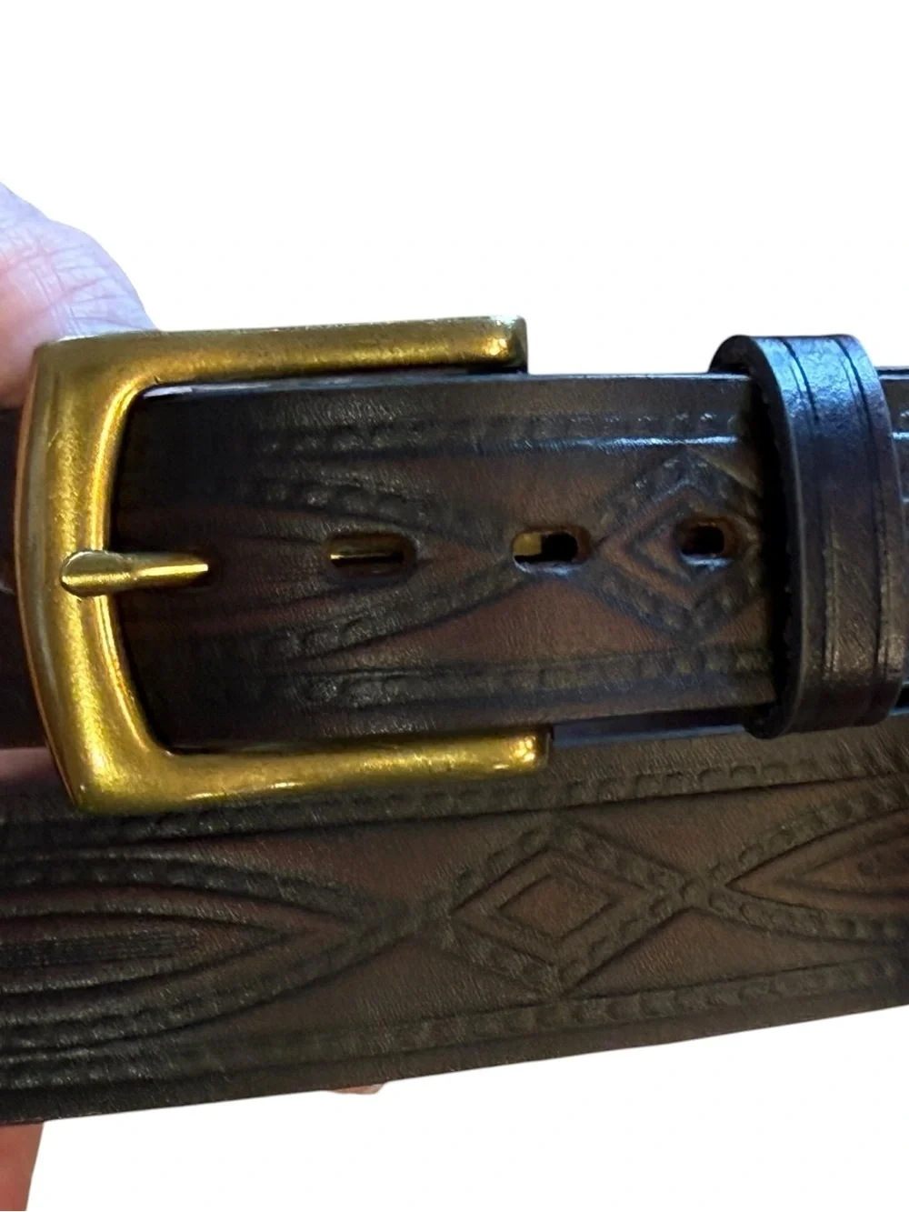 Wrangler Men’s Size 40 Tooled Dark Brown Leather Belt with Brass Buckle